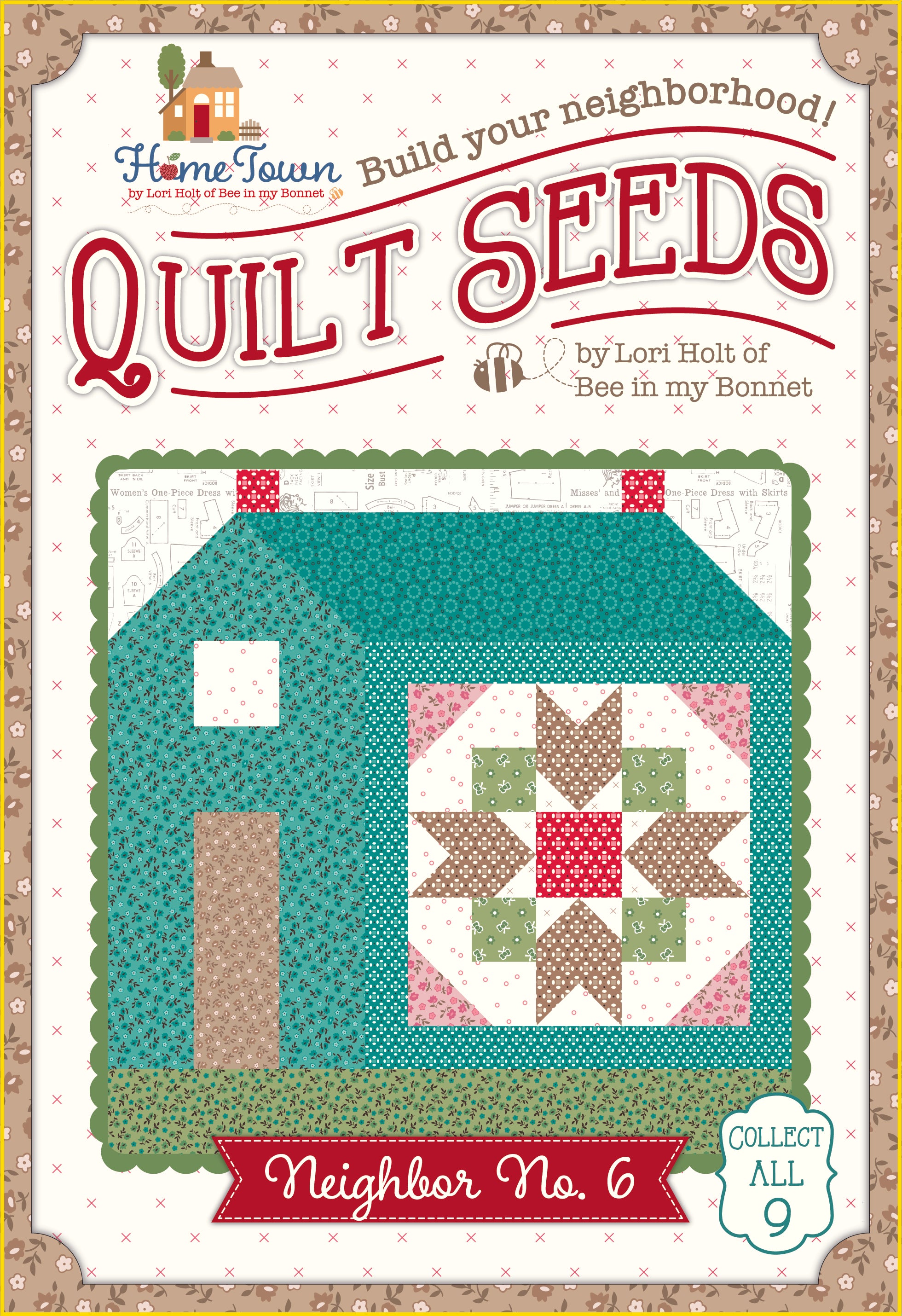 Home Town | Quilt Seeds Neighbor No. 6 Quilt Block Pattern by Lori Holt | 18" x 20"