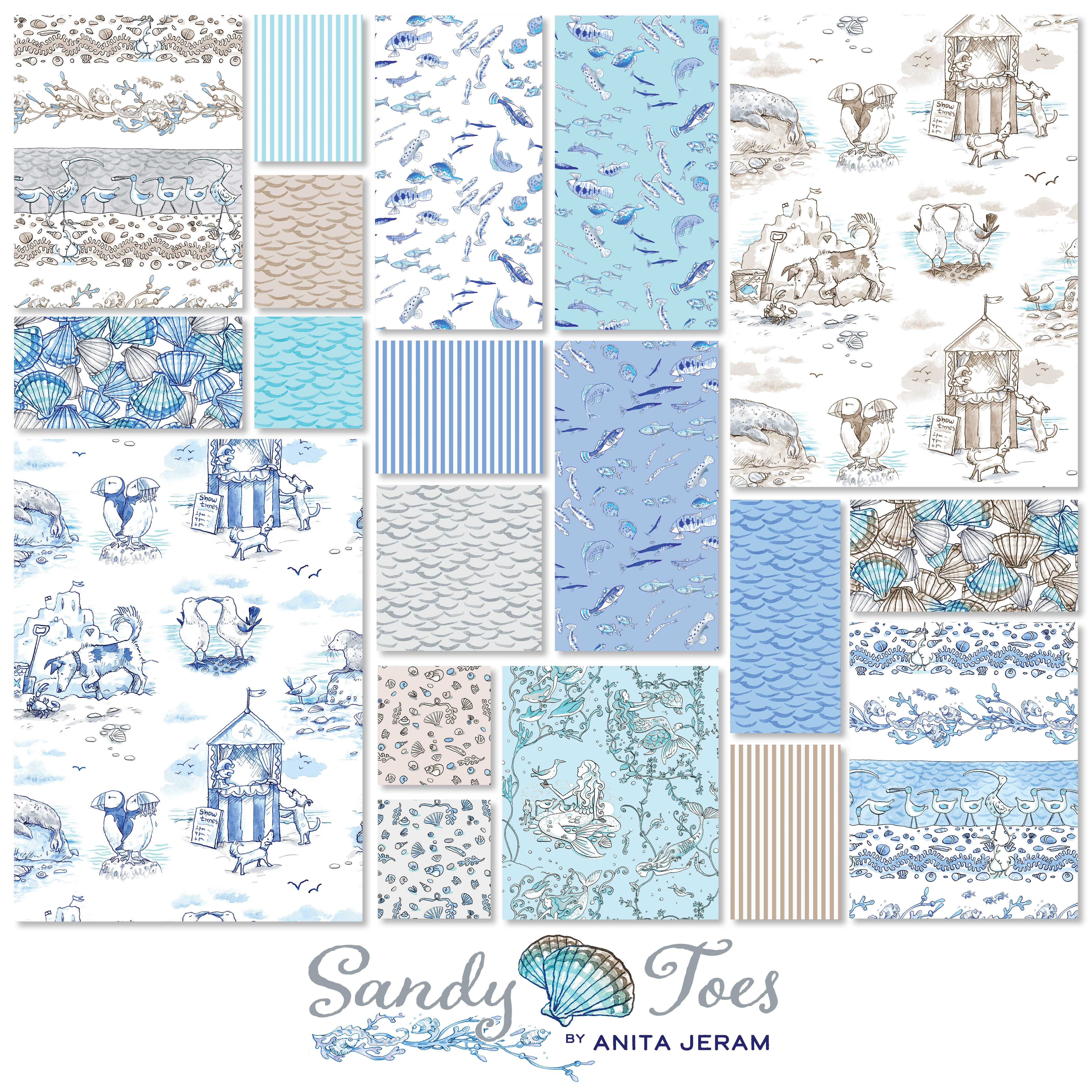 Sandy Toes - 10" Square Bundle by Anita Jeram for Clothworks (42pcs)