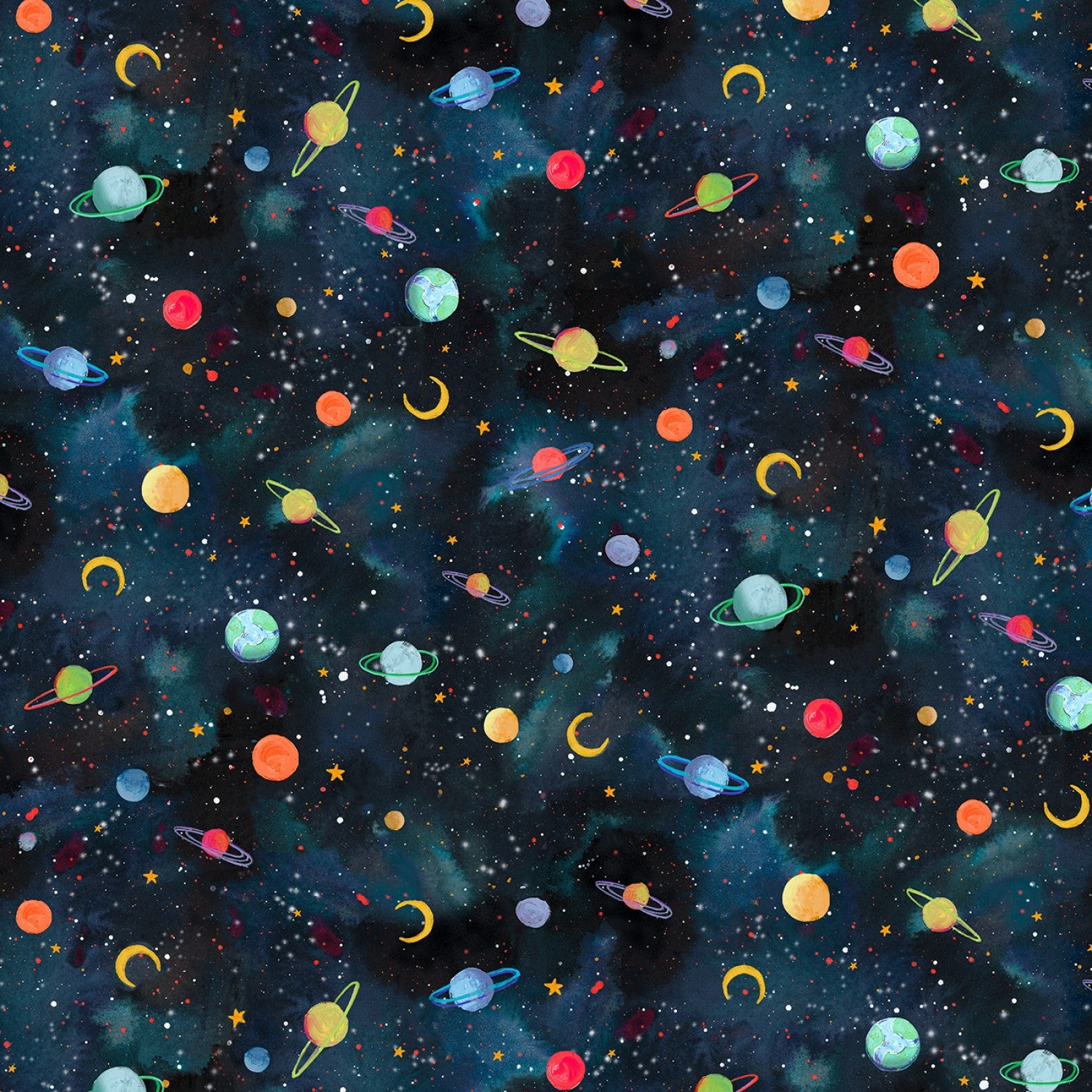 To the Moon | Planets Black by Rachel Nieman for P&B Textiles | TTMO5202-K