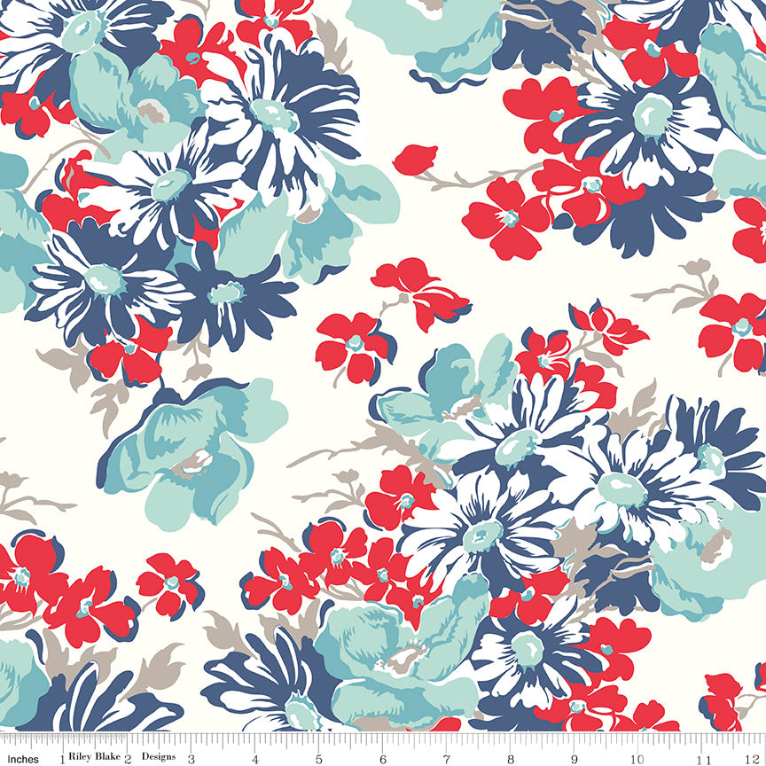 Cook Book | 108" Wide Back Floral Denim by Lori Holt for Riley Blake