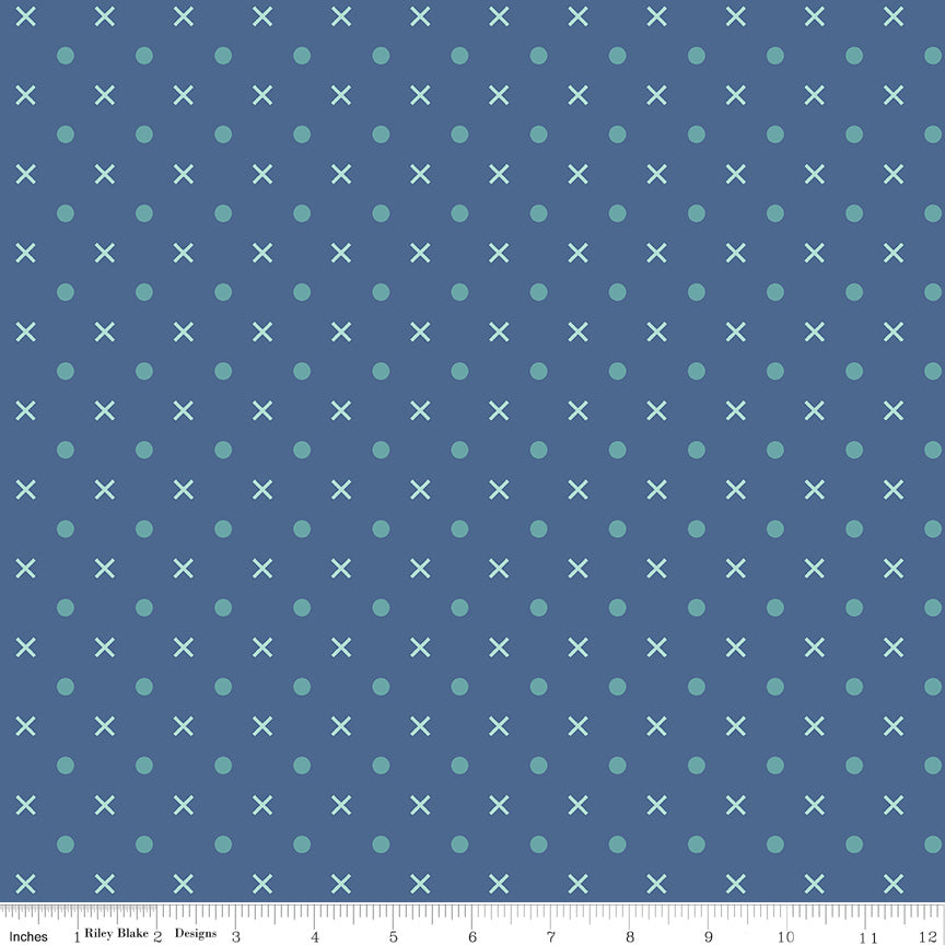 Bee Dots | Denim 108" Wide Backing Fabric by Lori Holt for Riley Blake | WB14183-DENIM