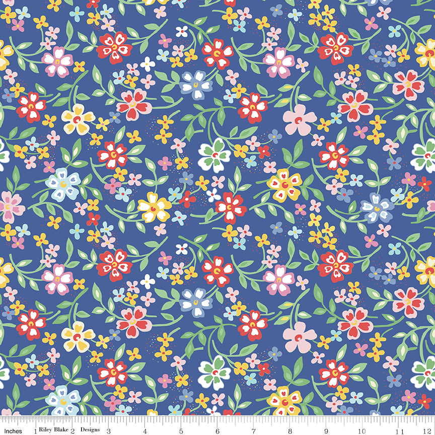 Always in Season | Blooming Bright Blue 108" Wide Backing by American Jane for Riley Blake | WB15111-BLUE