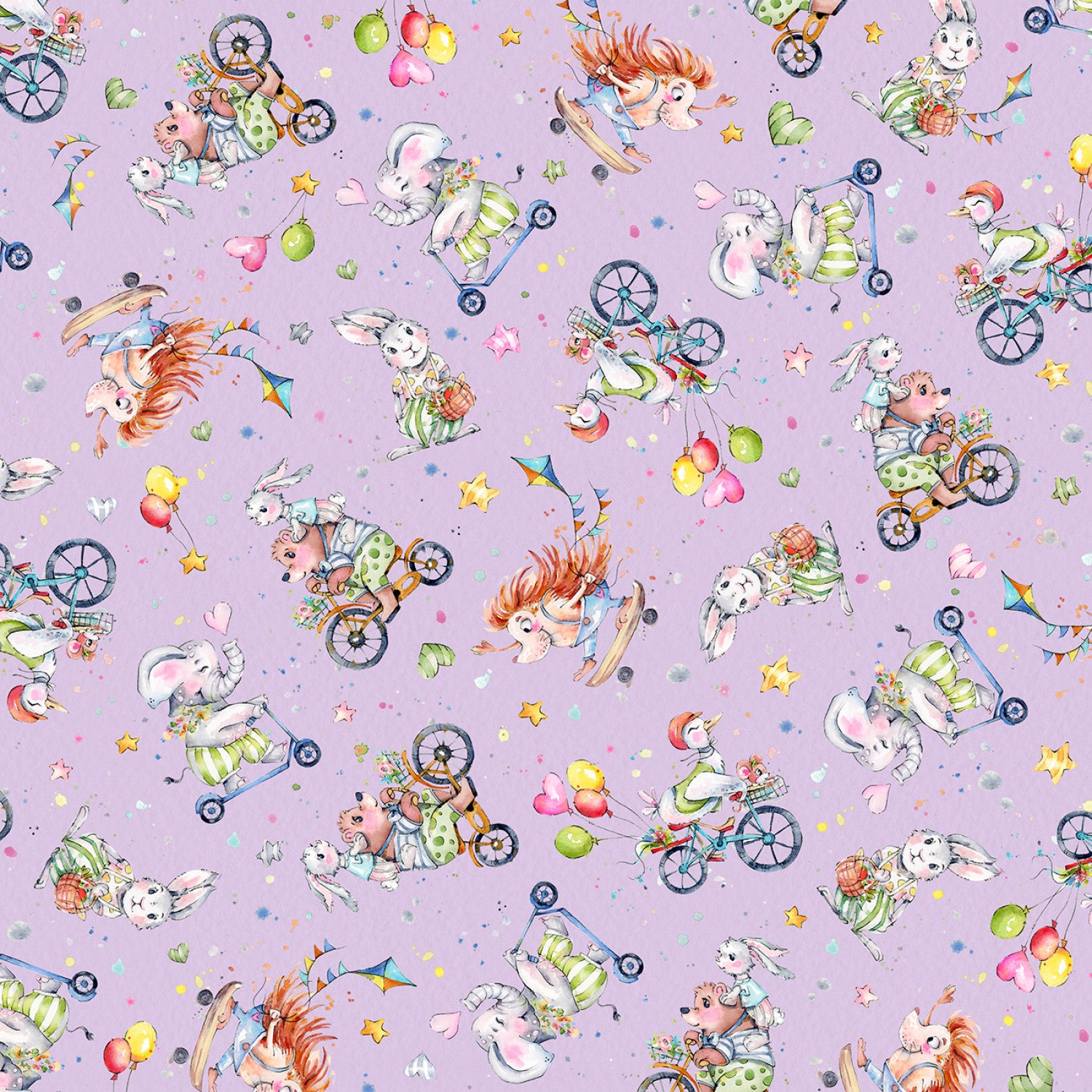 Whiskerville | Bike Toss Light Purple by Sally Walsh for P&B Textiles | WSKR 5750 LC