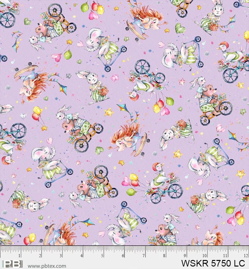 Whiskerville | Bike Toss Light Purple by Sally Walsh for P&B Textiles | WSKR 5750 LC