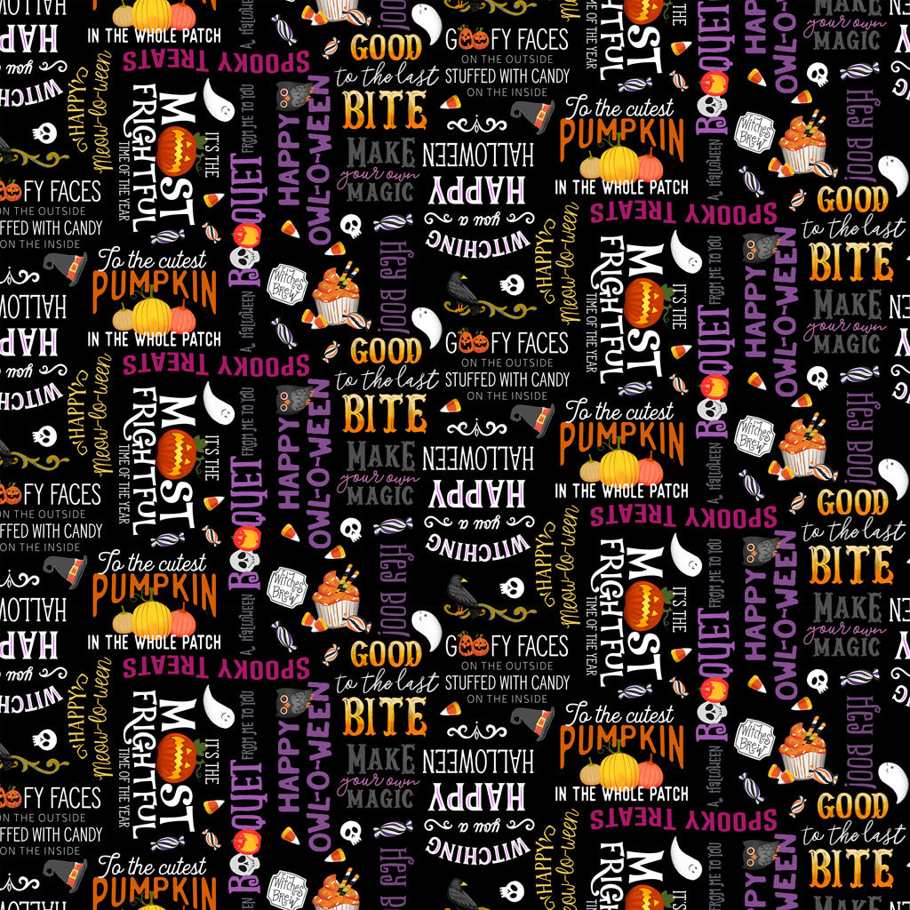 Hey Boo! | Black Digital Sweet Sayings by Michael Zindell for Clothworks | Y3843-3