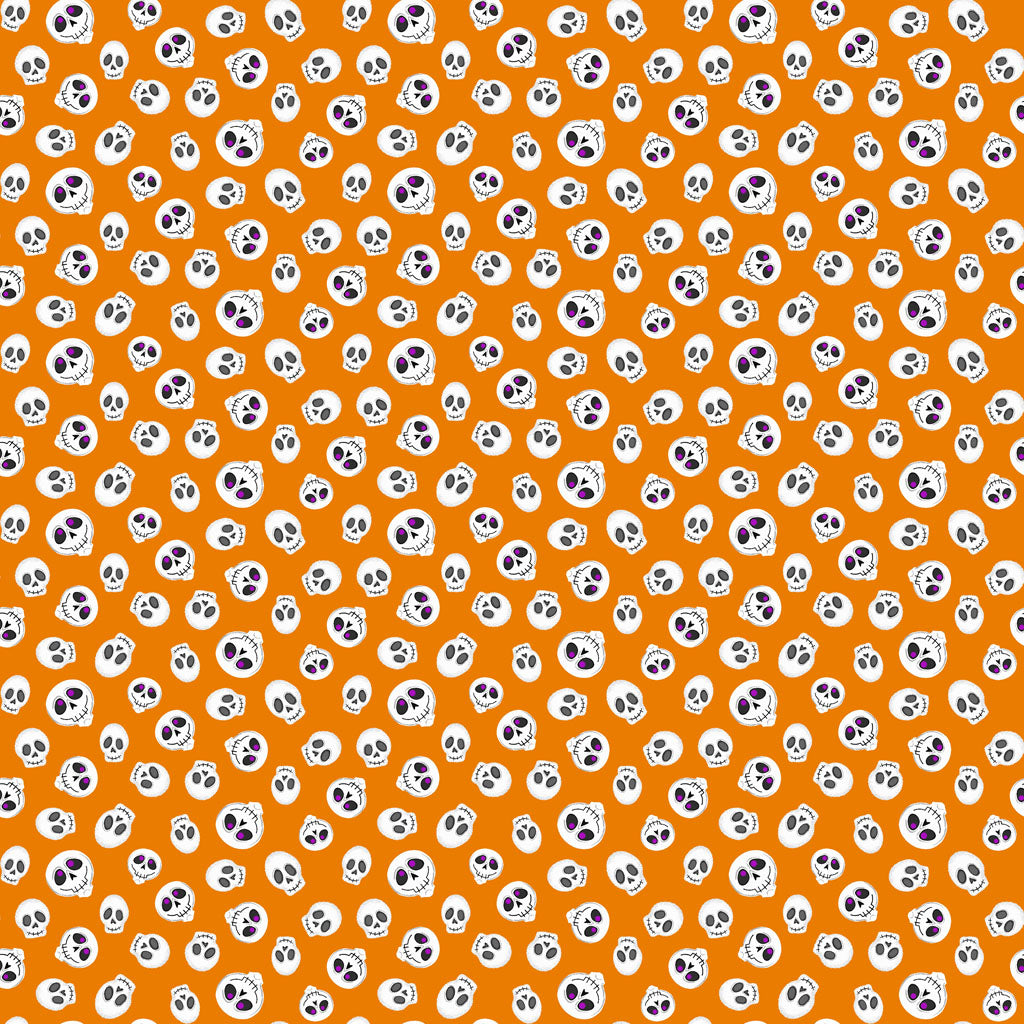 Hey Boo! | Orange Skulls by Michael Zindell for Clothworks | Y3845-36