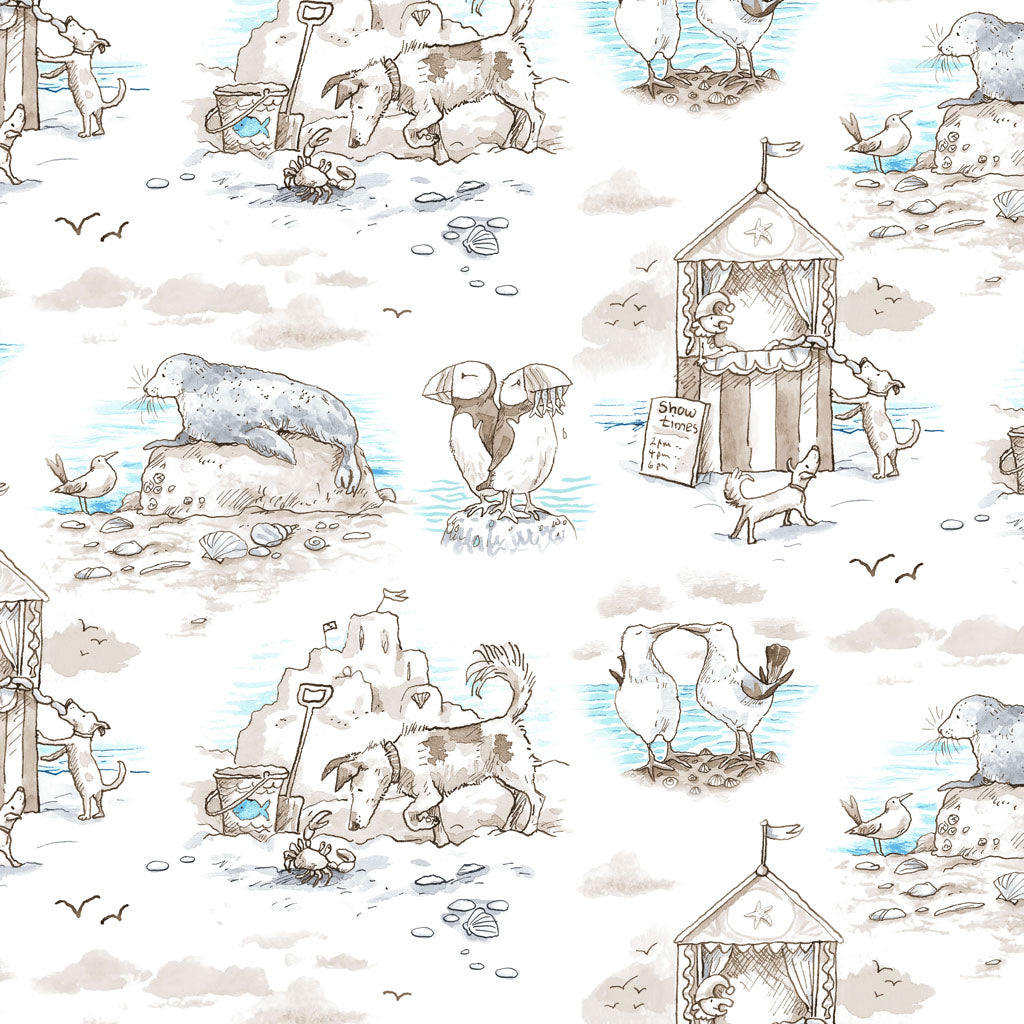 Sandy Toes - Scenic Toile Taupe by Anita Jeram for Clothworks
