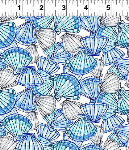 Sandy Toes - Packed Shells Blue by Anita Jeram for Clothworks
