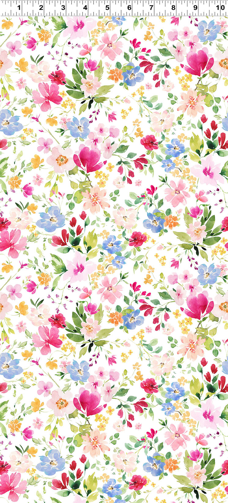 Flourish | White Digital Packed Floral by Heatherlee Chan for Clothworks | Y4094-1