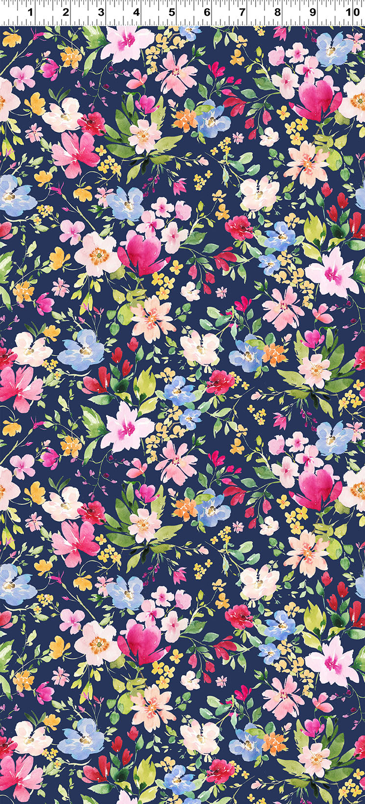 Flourish | Navy Blue Digital Packed Floral by Heatherlee Chan for Clothworks | Y4094-53