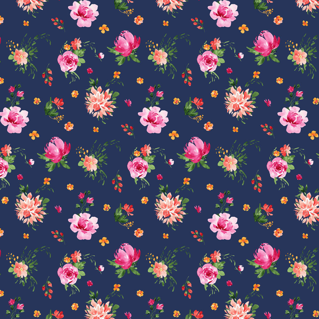 Flourish | Navy Blue Tossed Floral by Heatherlee Chan for Clothworks | Y4095-53