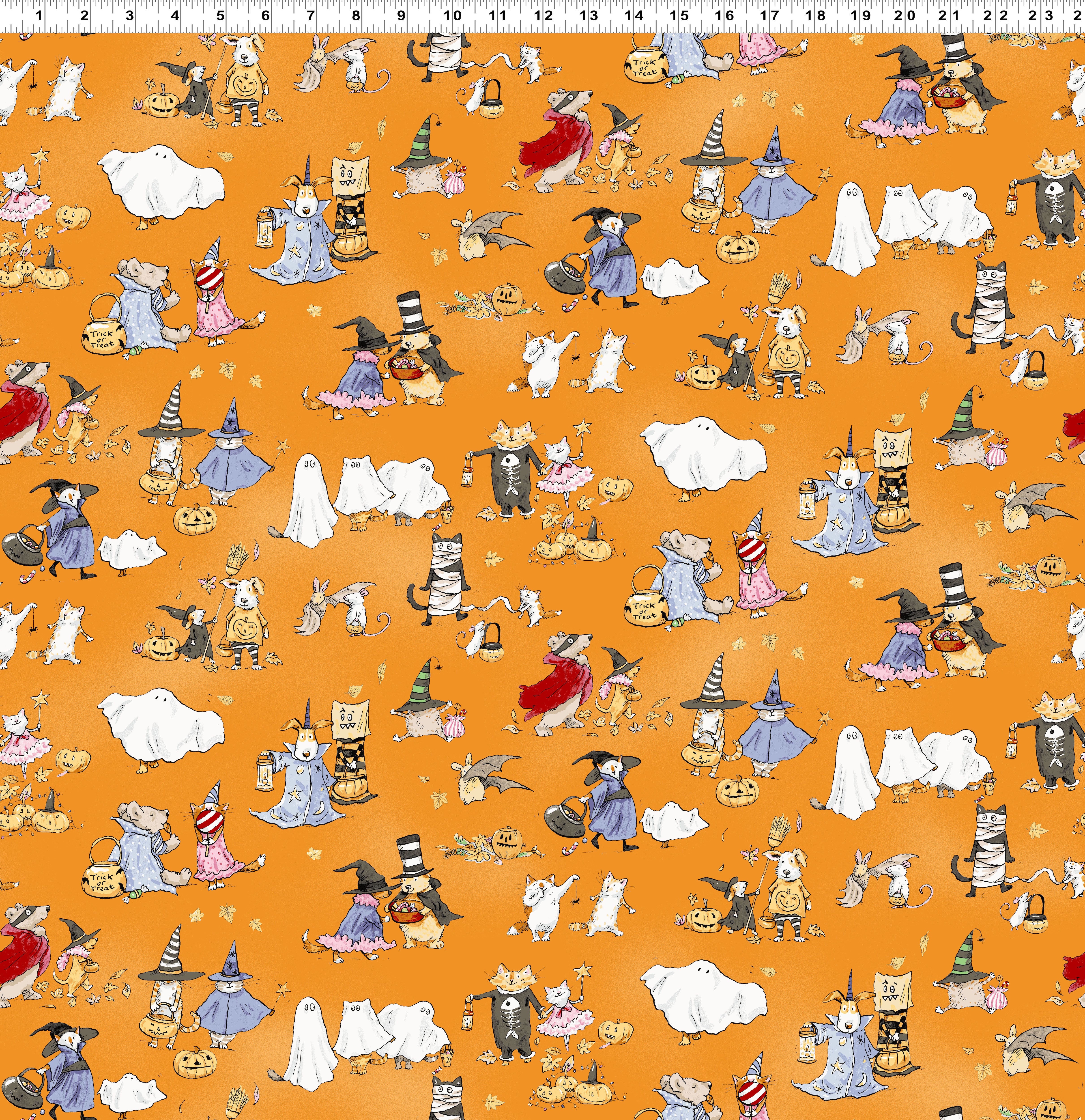Halloween Parade | Orange Halloween Parade Toile by Anita Jeram for Clothworks