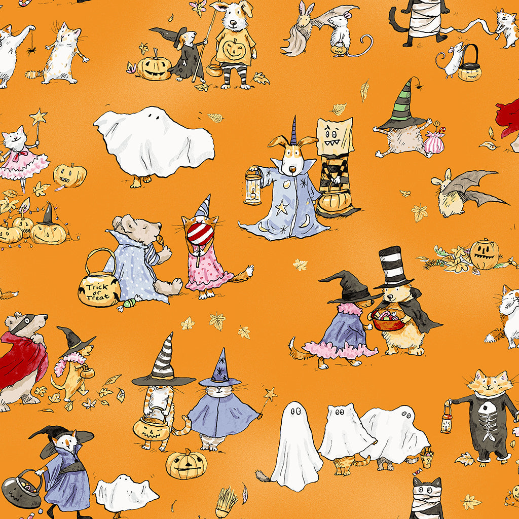 Halloween Parade | Orange Halloween Parade Toile by Anita Jeram for Clothworks