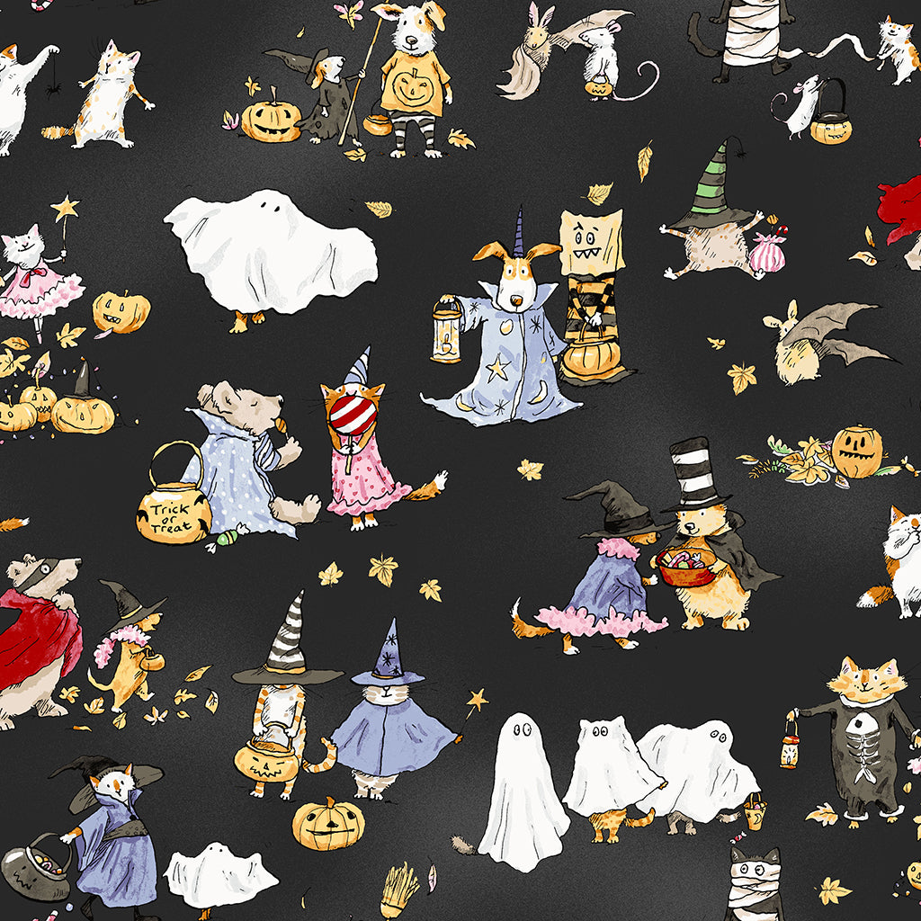 Halloween Parade | Black Halloween Parade Toile by Anita Jeram for Clothworks