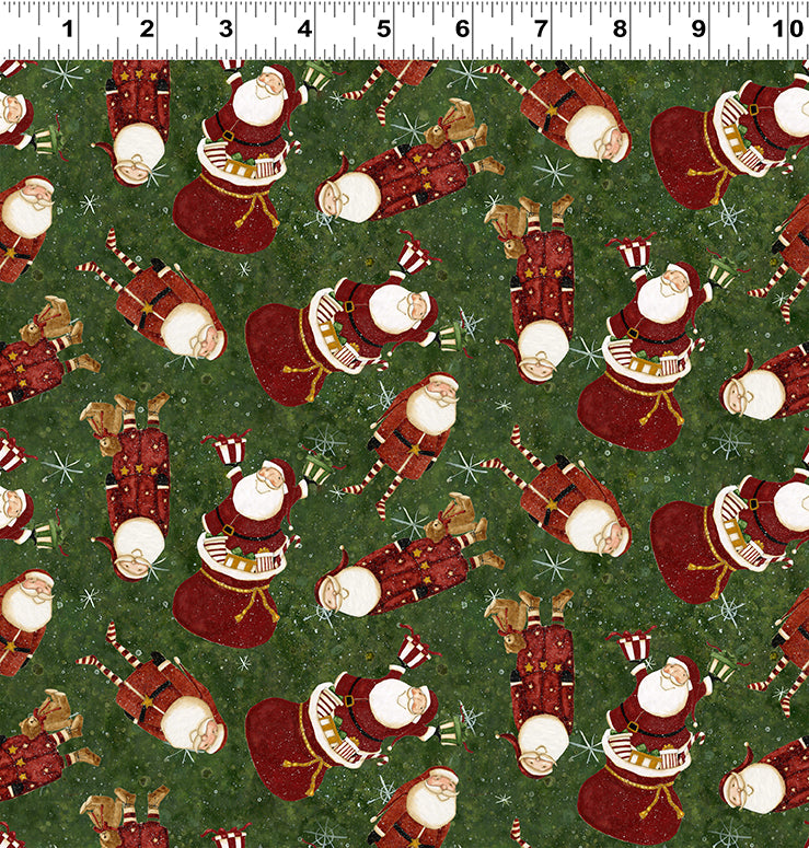 Gingerbread Christmas | Forest Green Santas by Dan DiPaolo for Clothworks