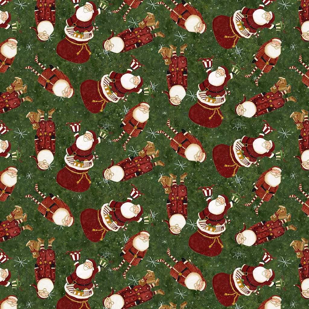 Gingerbread Christmas | Forest Green Santas by Dan DiPaolo for Clothworks