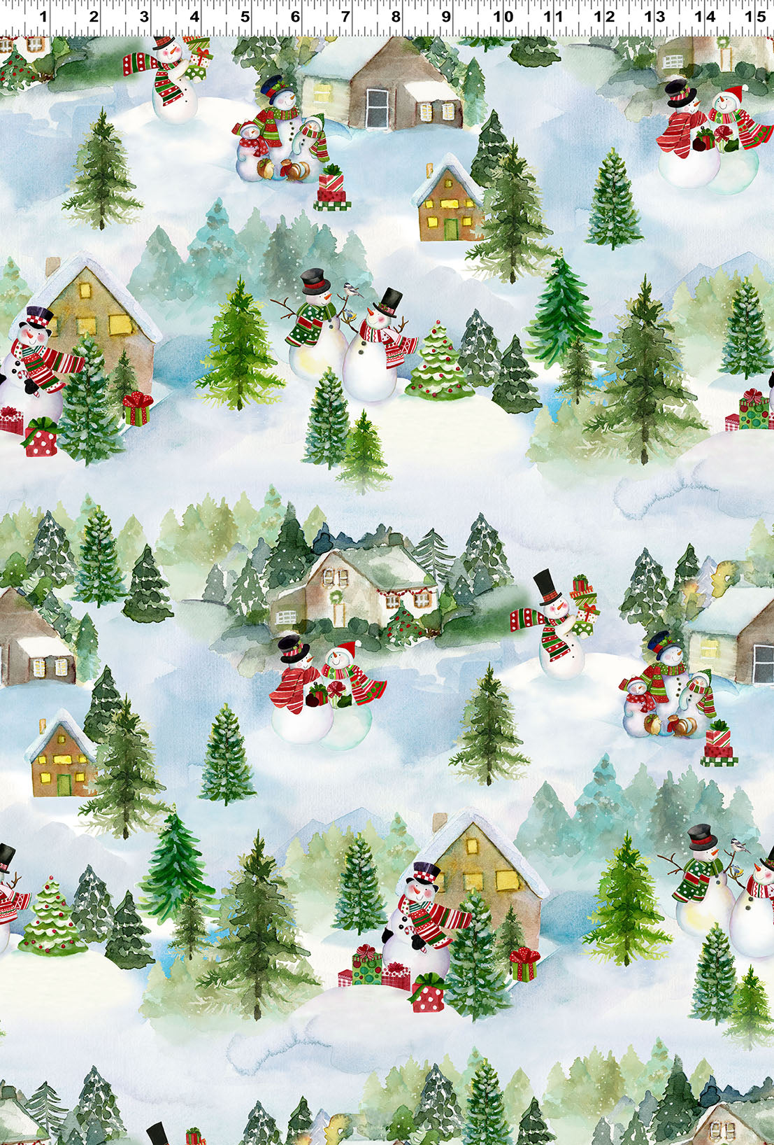 Snowman Christmas | Multi Color Digital Toile by Sue Zipkin for Clothworks | Y4139-55