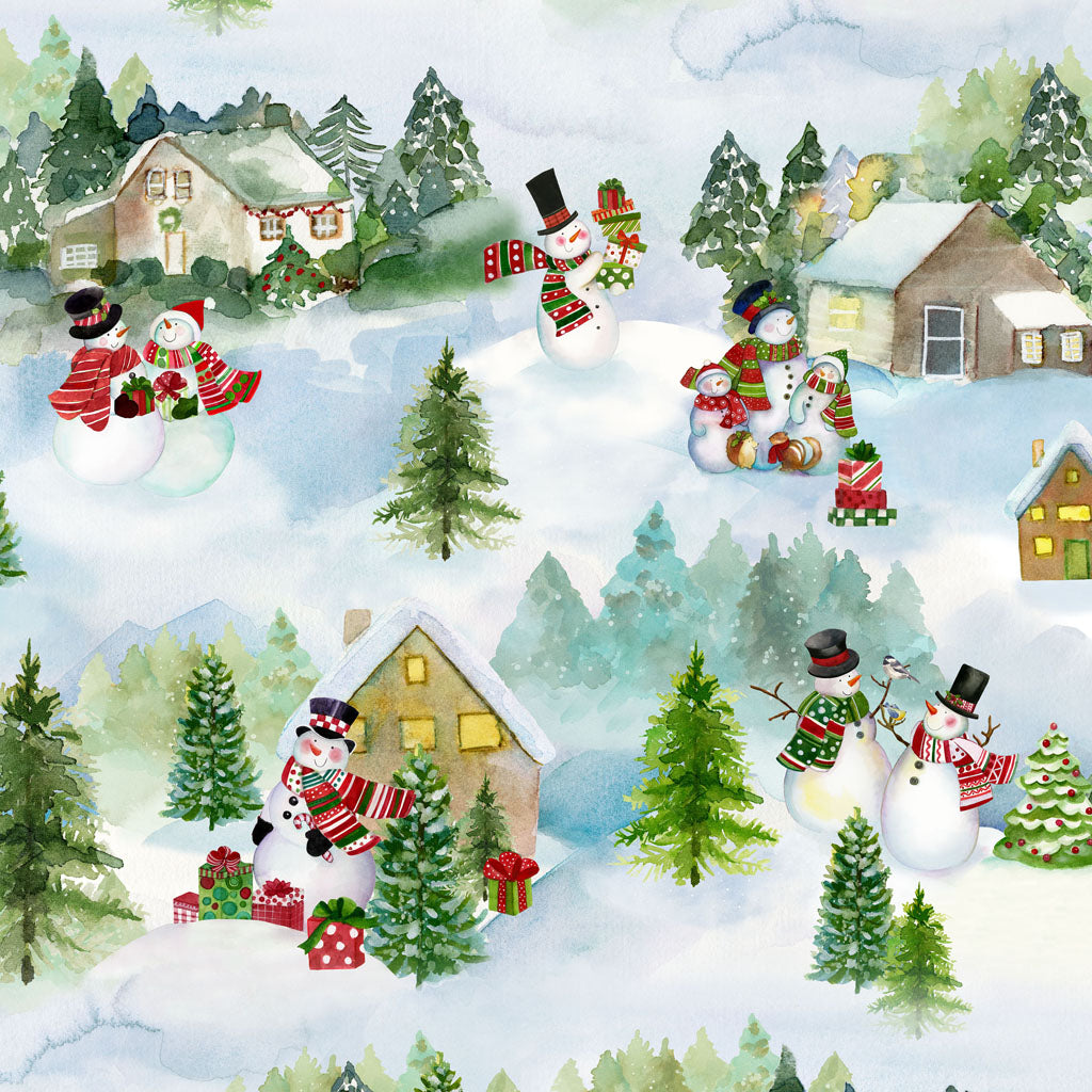 Snowman Christmas | Multi Color Digital Toile by Sue Zipkin for Clothworks | Y4139-55