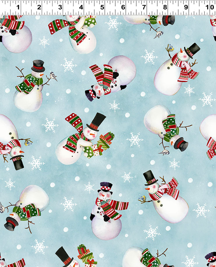 Snowman Christmas | Light Teal Digital Snowmen by Sue Zipkin for Clothworks | Y4140-103