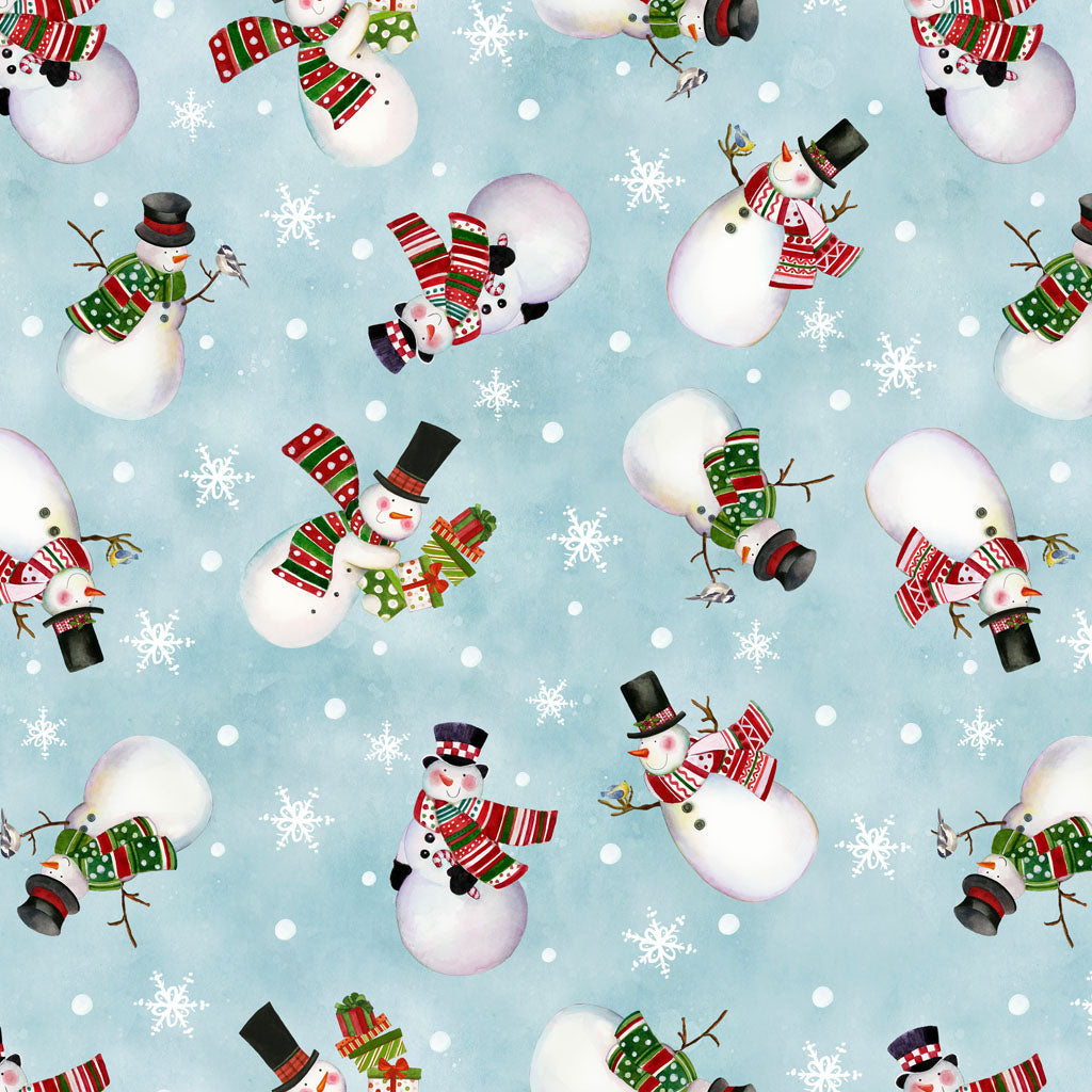 Snowman Christmas | Light Teal Digital Snowmen by Sue Zipkin for Clothworks | Y4140-103