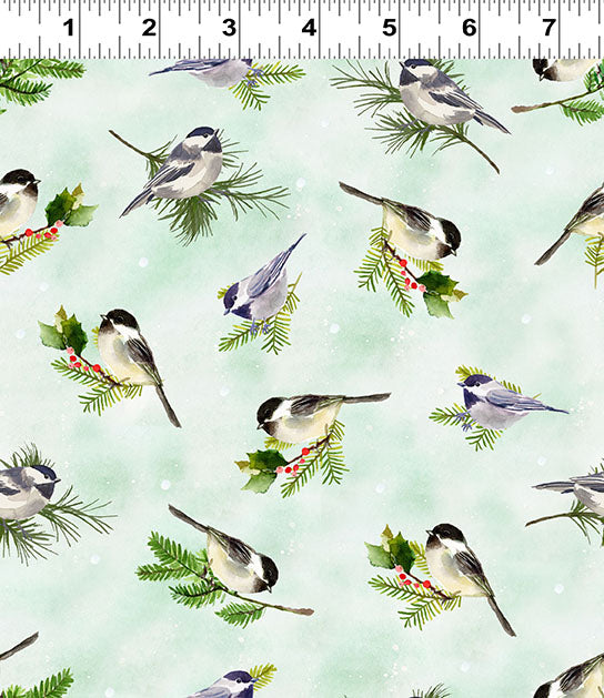 Snowman Christmas | Light Turquoise Digital Birds by Sue Zipkin for Clothworks | Y4141-100