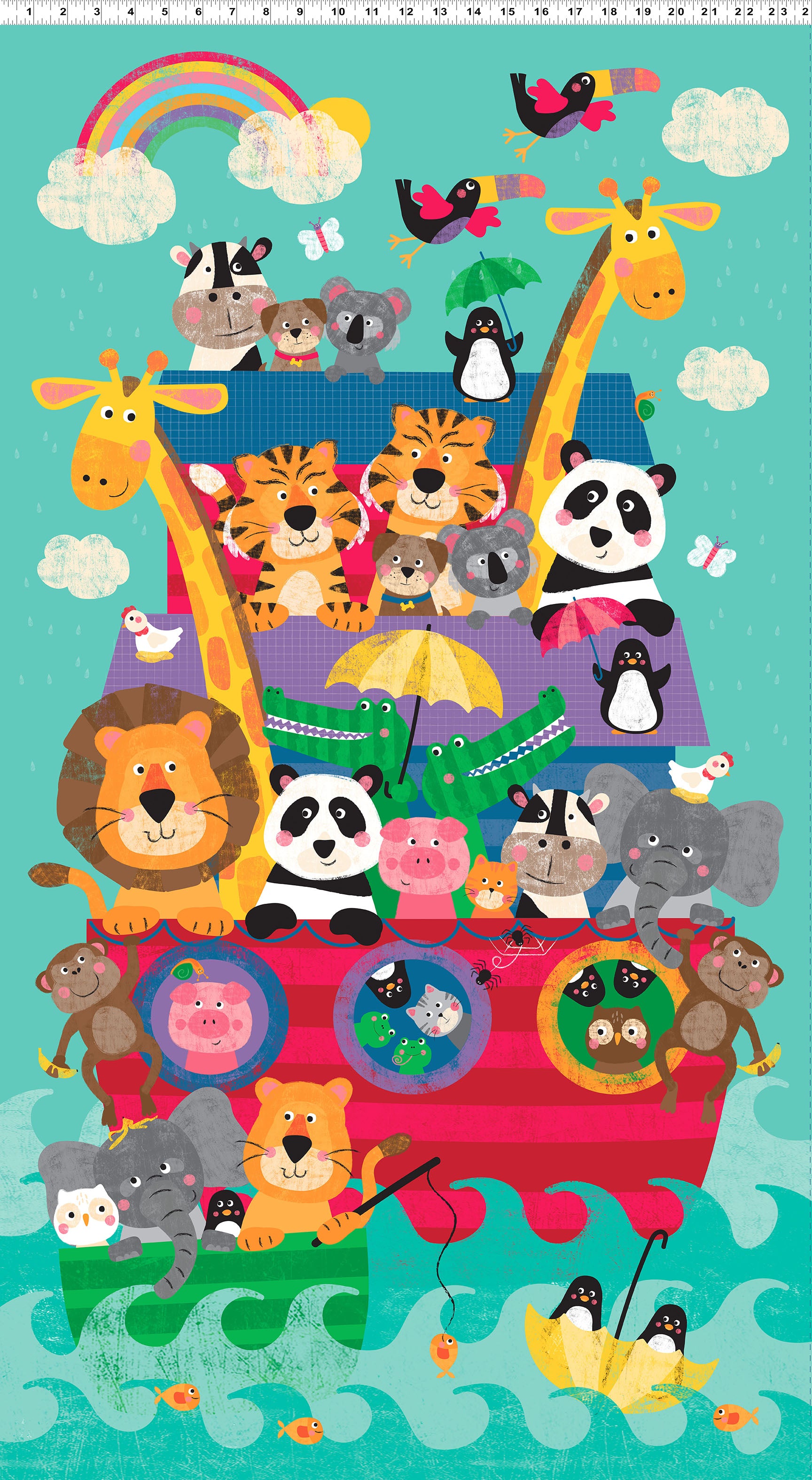 Noah & Friends 2 | Multi Color 24" Digital Panel by Liza Lewis for Clothworks | Y4149-55