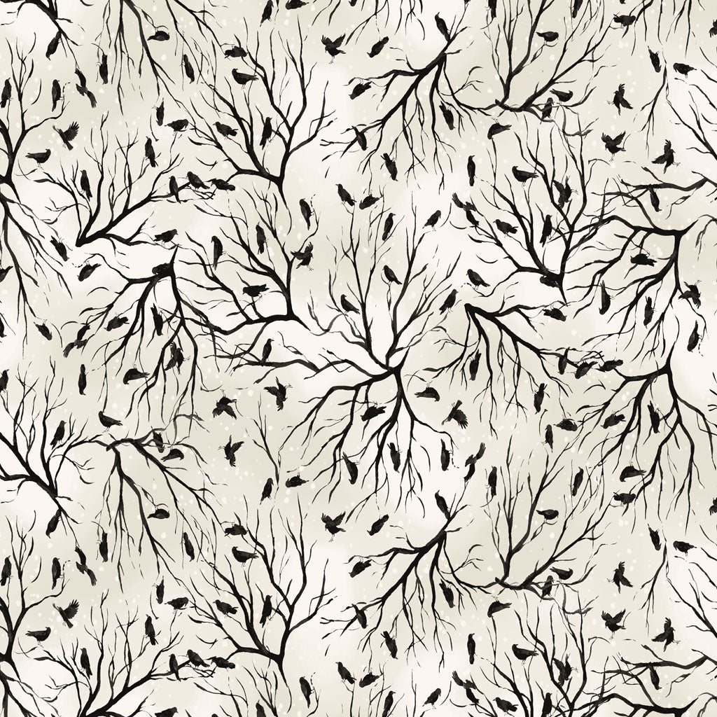 Toil and Trouble | Crows Light Khaki by Heatherlee Chan for Clothworks