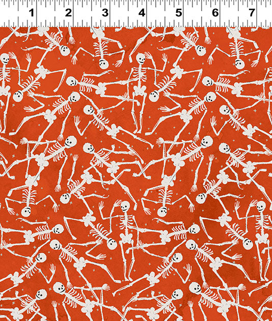 Toil and Trouble | Glow in the Dark Skeletons Orange by Heatherlee Chan for Clothworks