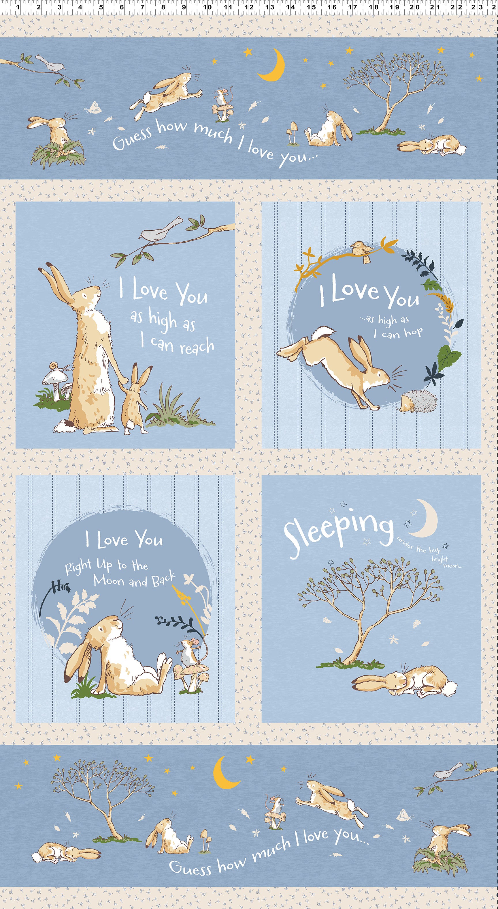 Guess How Much I Love You 2024 | Denim 24" Panel by Anita Jeram for Clothworks | 100% Quilting Cotton