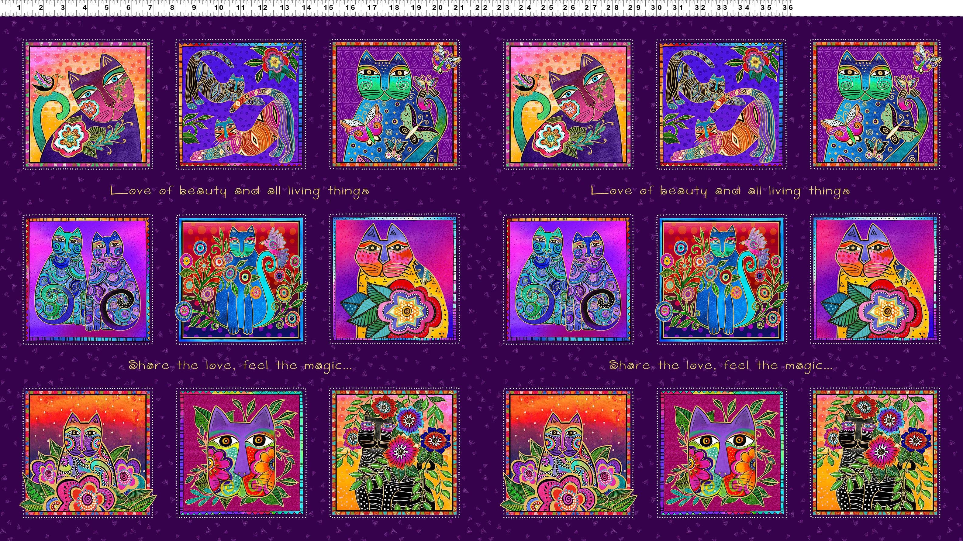 Fantasticats | Digital Blocks Dark Purple Metallic by Laurel Burch for Clothworks | Y4339-28M