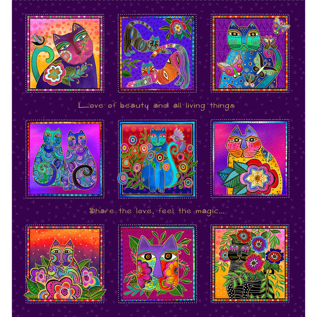 Fantasticats | Digital Blocks Dark Purple Metallic by Laurel Burch for Clothworks | Y4339-28M