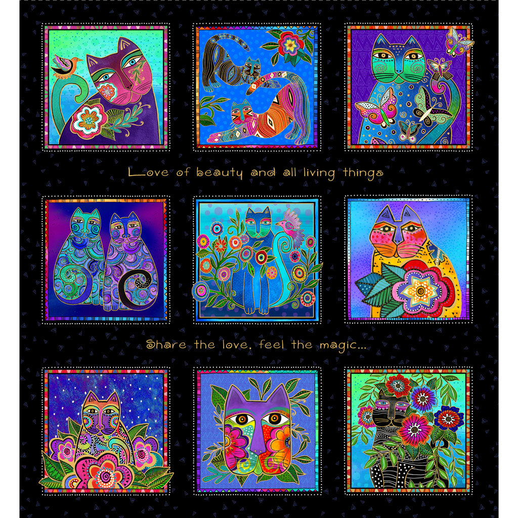 Fantasticats | Digital Blocks Black Metallic by Laurel Burch for Clothworks | Y4339-3M