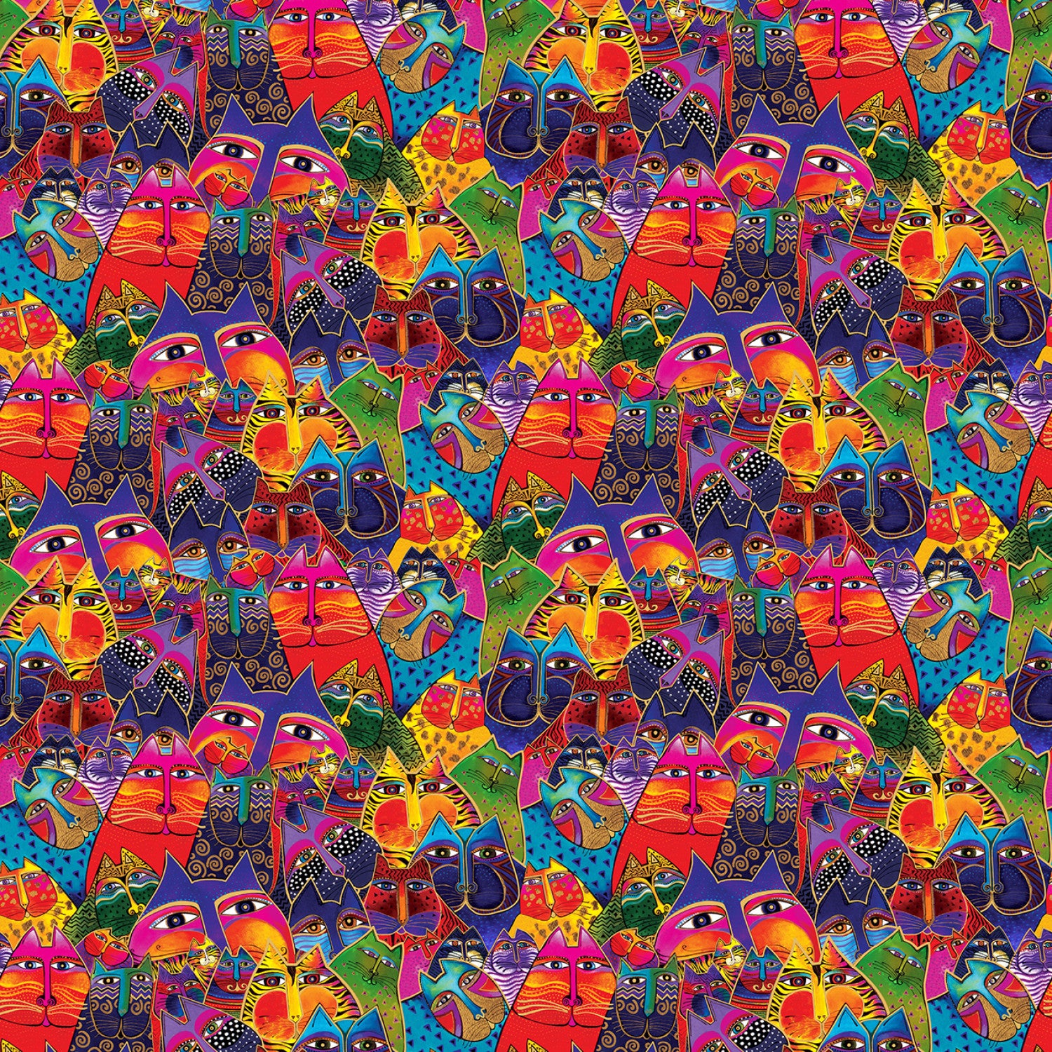 Fantasticats | Digital Packed Cats Multi Color Metallic by Laurel Burch for Clothworks | Y4342-55M