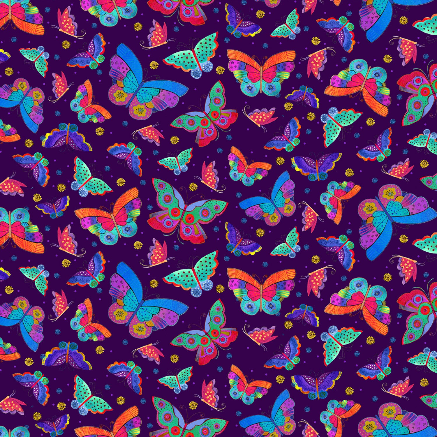 Fantasticats | Digital Flutterbyes Dark Purple by Laurel Burch for Clothworks | Y4344-28