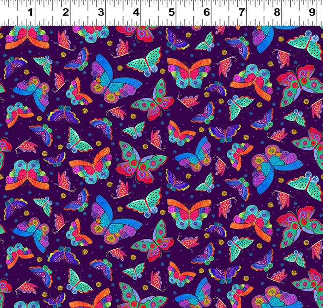 Fantasticats | Digital Flutterbyes Dark Purple by Laurel Burch for Clothworks | Y4344-28