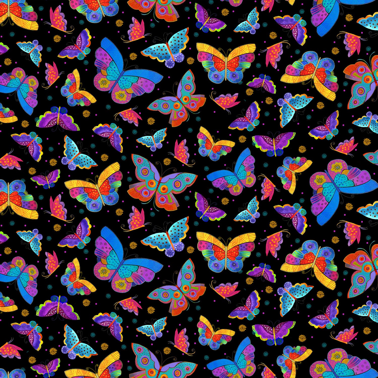 Fantasticats | Digital Flutterbyes Black by Laurel Burch for Clothworks | Y4344-3