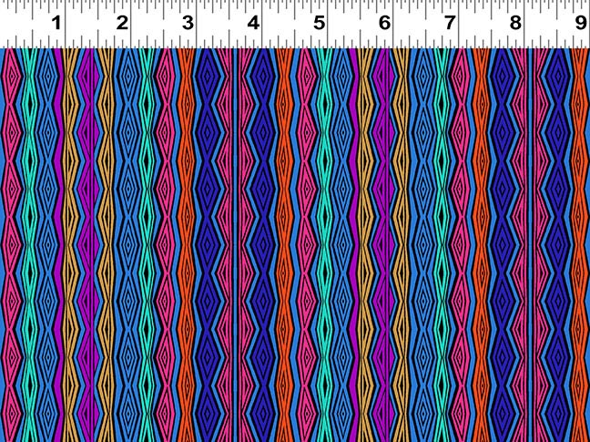 Fantasticats | Digital Geo Stripe Blue by Laurel Burch for Clothworks | Y4345-90