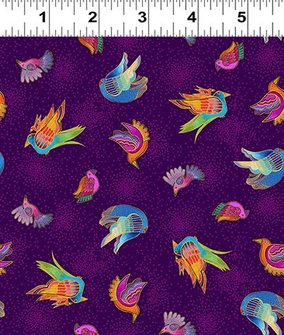 Fantasticats | Digital Birds Dark Purple by Laurel Burch for Clothworks | Y4346-28