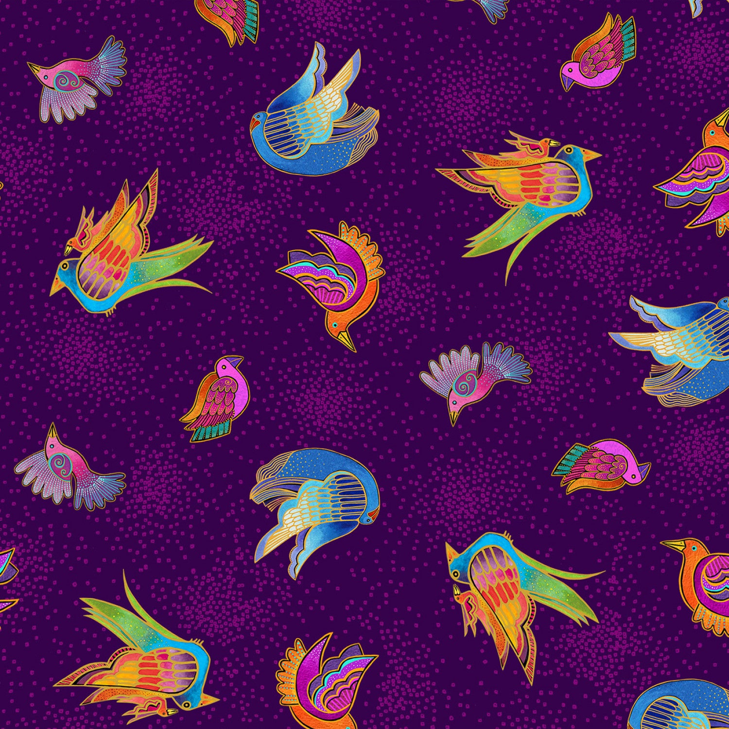 Fantasticats | Digital Birds Dark Purple by Laurel Burch for Clothworks | Y4346-28