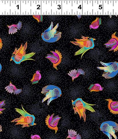 Fantasticats | Digital Birds Black by Laurel Burch for Clothworks | Y4346-3