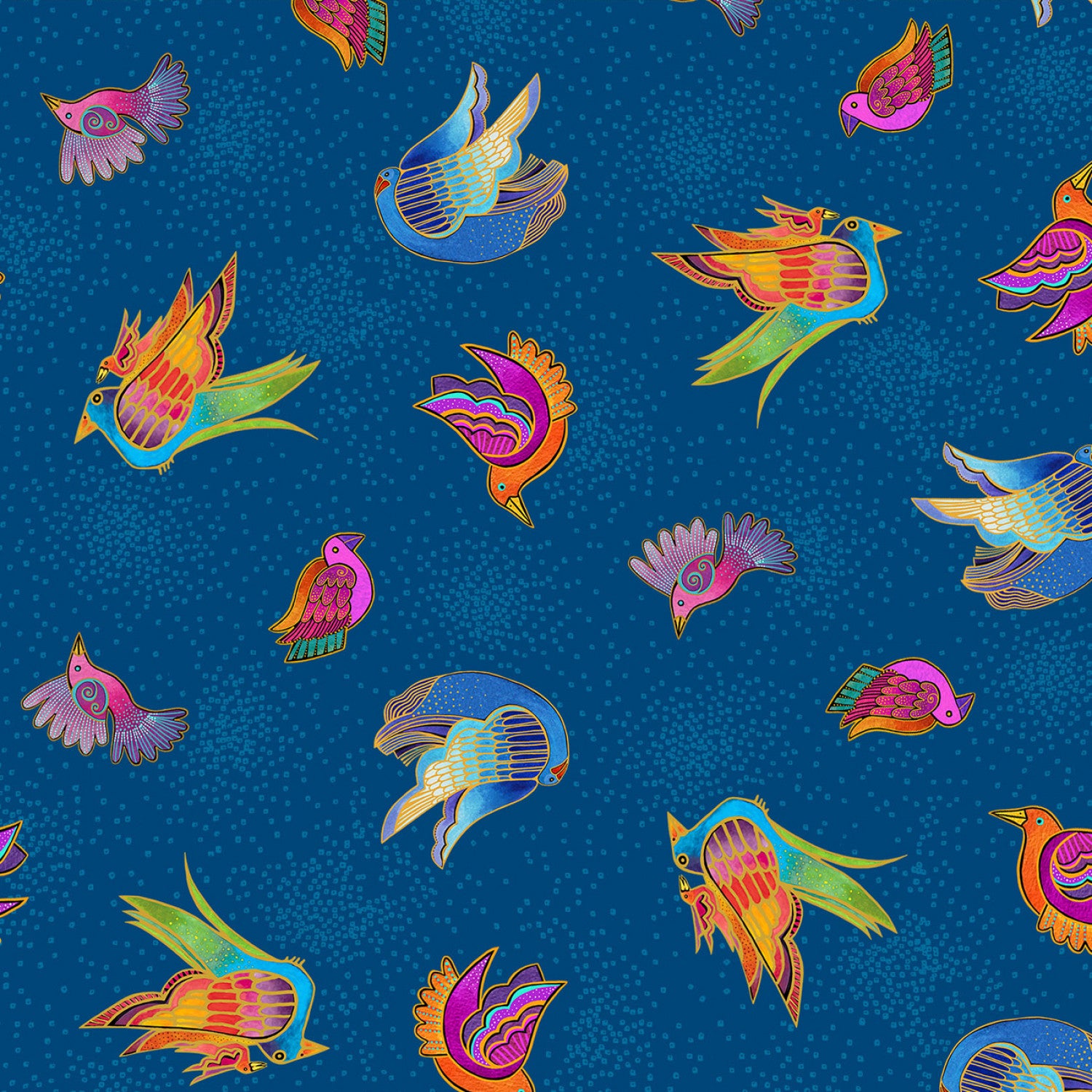 Fantasticats | Digital Birds Blue by Laurel Burch for Clothworks | Y4346-90