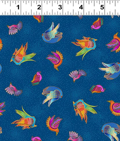 Fantasticats | Digital Birds Blue by Laurel Burch for Clothworks | Y4346-90