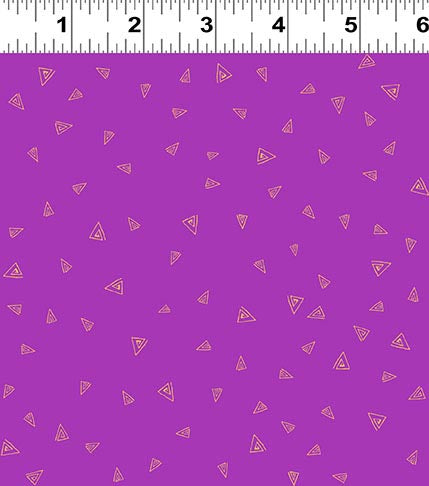 Fantasticats | Gold Triangles Dark Orchid Metallic by Laurel Burch for Clothworks | Y4348-122M