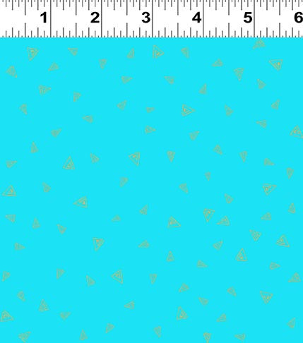 Fantasticats | Gold Triangles Aqua Metallic by Laurel Burch for Clothworks | Y4348-33M