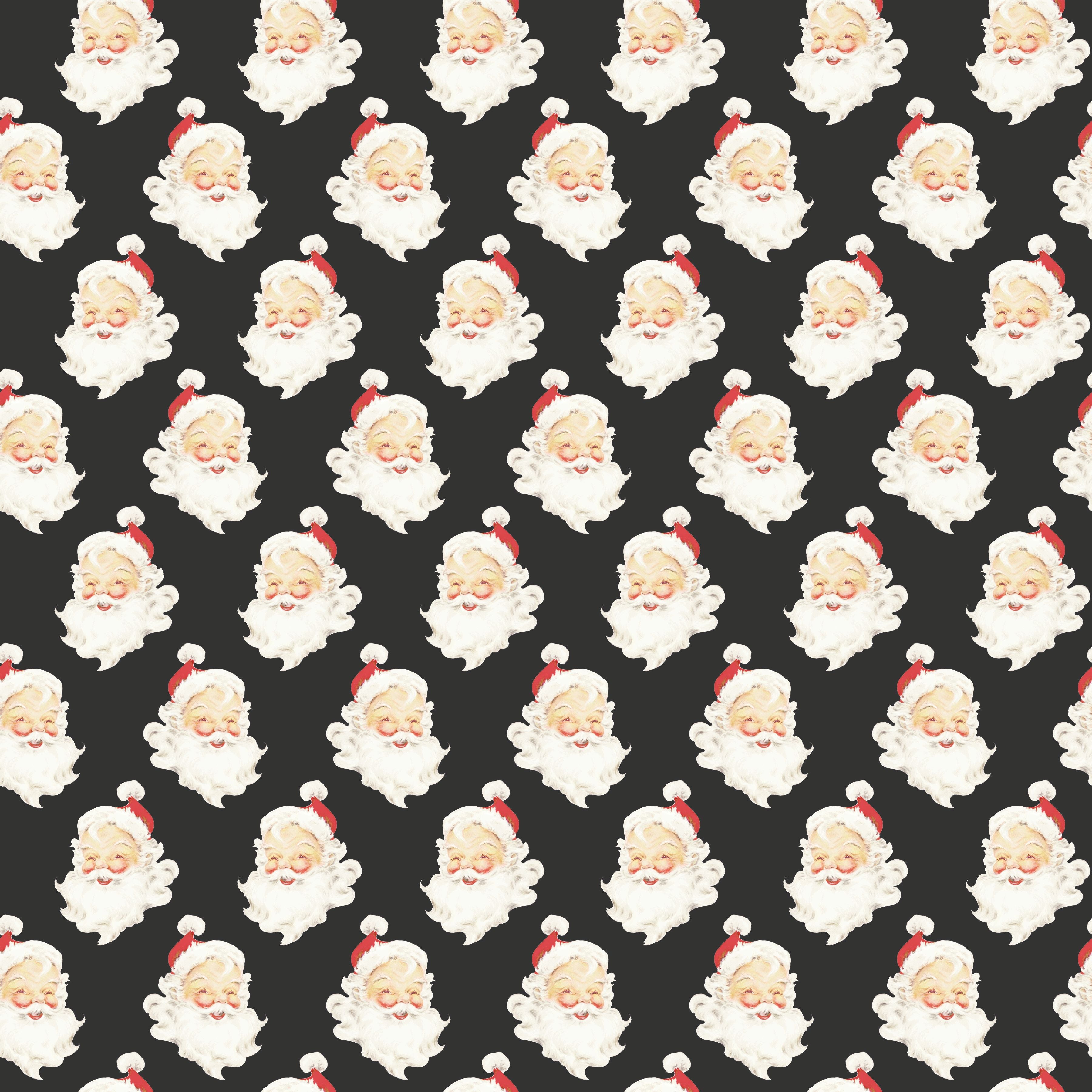 Designer Flannel | Old Fashioned Christmas Santa Heads Charcoal | Riley Blake