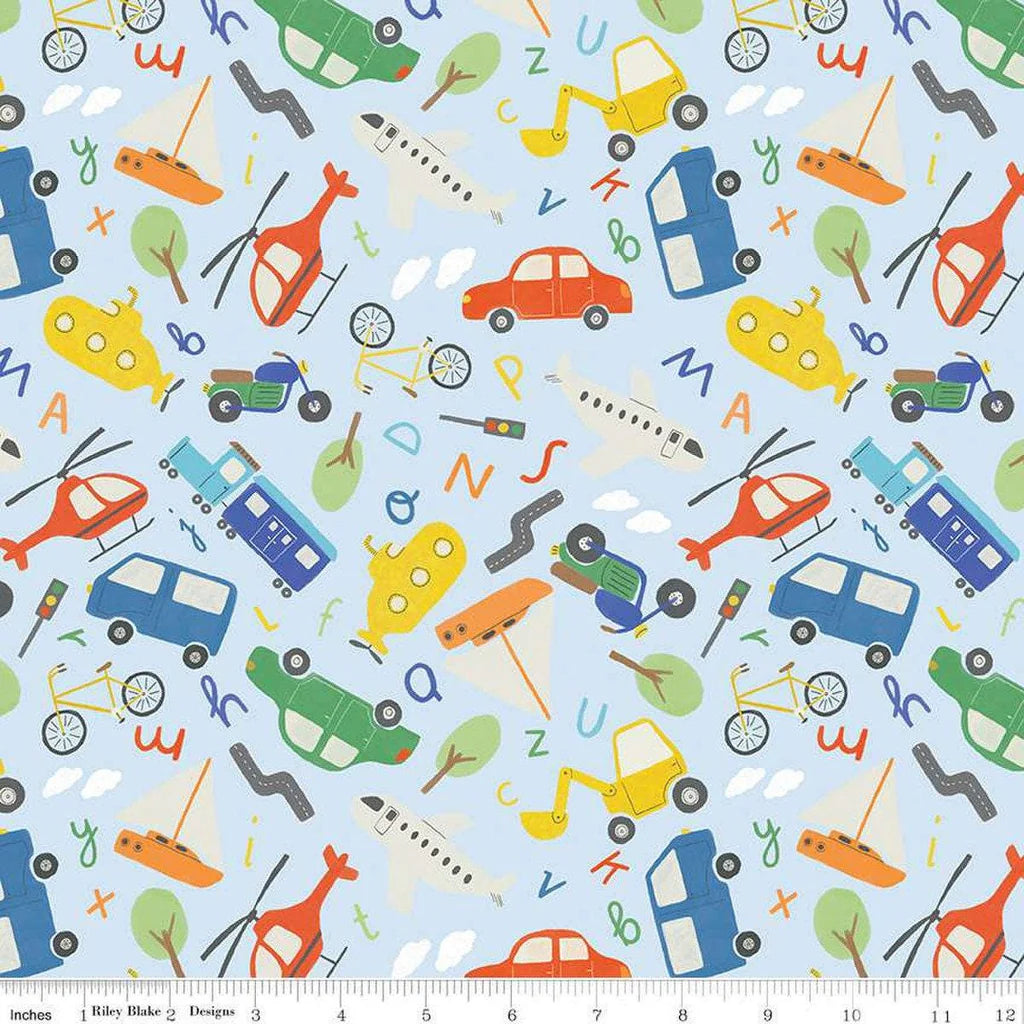 Designer Flannel | Automobiles Sky from Riley Blake Designs | F14695-SKY