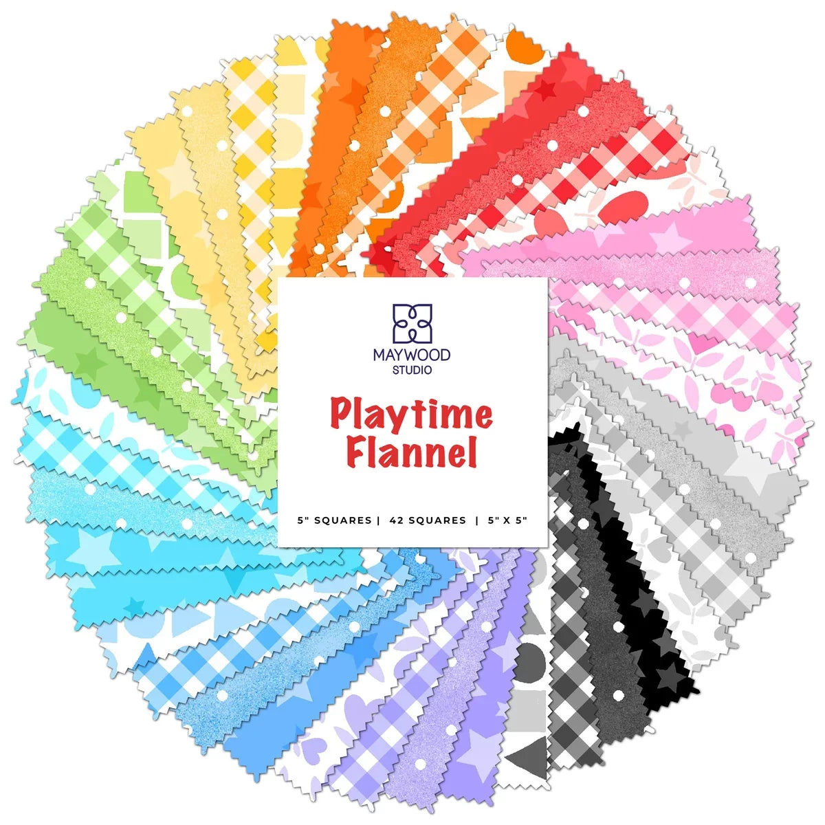 Playtime Flannel Basics 5-inch Charm Pack (42pcs) from Maywood Studio