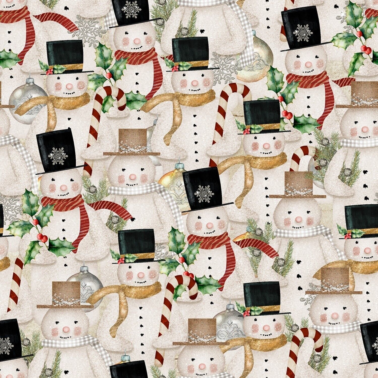 French Countryside Christmas | Packed Snowmen Cream by Beth Albert for 3 Wishes | 20917-CRM