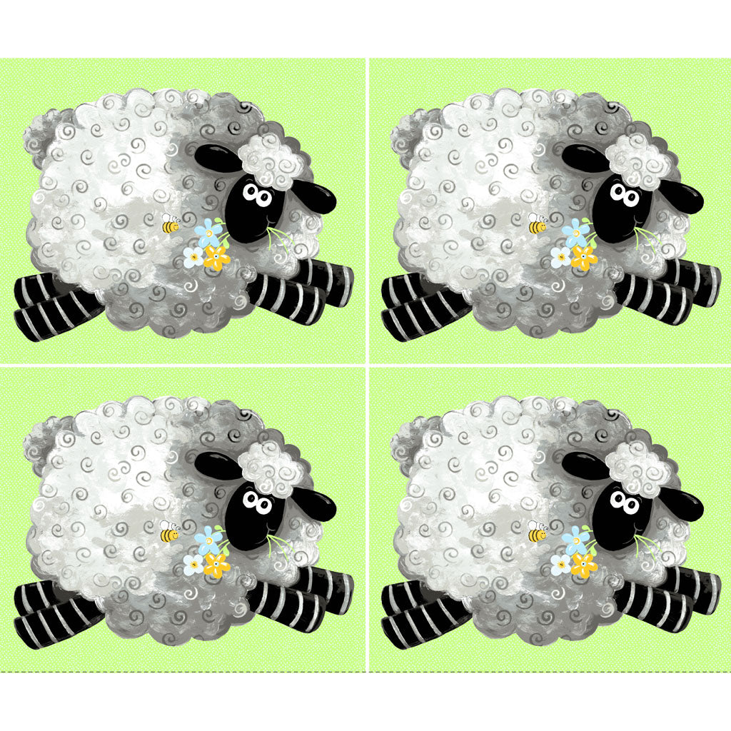 Lewe the Ewe | Lewe the Ewe 36" Fat Quarter Sheep Panel Light Green by Susybee for Clothworks