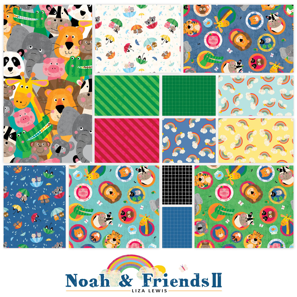 Noah & Friends 2 | 10" Square Pack by Liza Lewis for Clothworks | TSQ0469 | 42 pcs